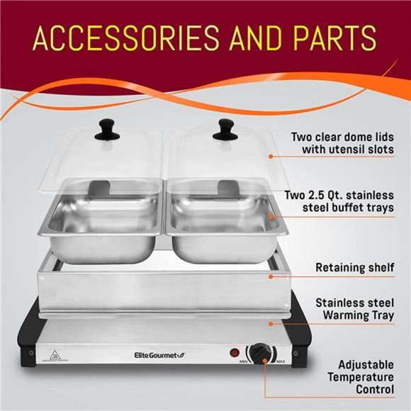 Elite Gourmet EWM-6122# 5 Quart Dual Buffet Server Food Warmer, 2 x 2.5Qt - Picture 4 of 7